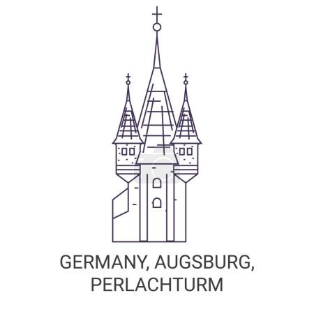 Ilustración de Alemania, Augsburgo, Perlachturm recorrido hito línea vector ilustración - Imagen libre de derechos