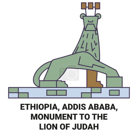 Ilustración de Etiopía, Addis Abeba, Monumento al León de Judá recorrido hito línea vector ilustración - Imagen libre de derechos