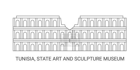 Téléchargez les illustrations : Tunisie, Musée national d'art et de sculpture, illustration vectorielle de ligne de repère de voyage - en licence libre de droit
