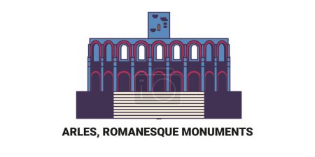 Illustration for France, Arles, Romanesque Monuments, travel landmark line vector illustration - Royalty Free Image