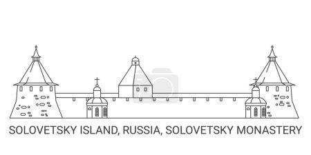 Téléchargez les illustrations : Russie, île Solovetsky, monastère Solovetsky, illustration vectorielle de ligne de repère de voyage - en licence libre de droit