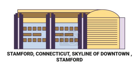 Illustration for United States, Stamford, Connecticut, Skyline Of Downtown , Stamford travel landmark line vector illustration - Royalty Free Image