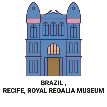 Téléchargez les illustrations : Brésil, Recife, Royal Regalia Illustration vectorielle de ligne de voyage du Musée - en licence libre de droit