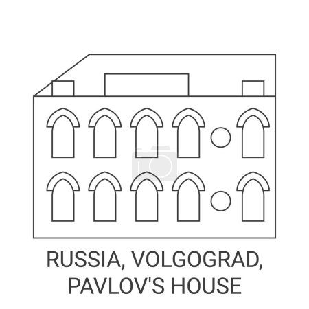 Illustration for Russia, Volgograd, Pavlovs House travel landmark line vector illustration - Royalty Free Image
