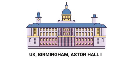 Ilustración de Inglaterra, Birmingham, Aston Hall I, ilustración de vector de línea hito de viaje - Imagen libre de derechos