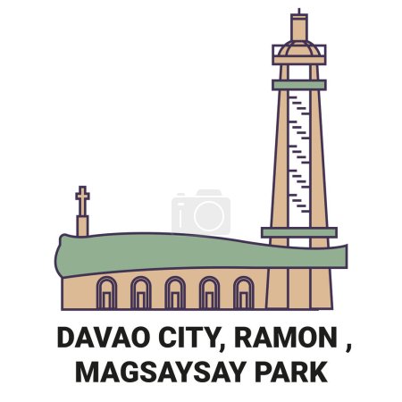 Téléchargez les illustrations : Philippines, Davao City, Ramon, Magsaysay Park illustration vectorielle de ligne de voyage - en licence libre de droit