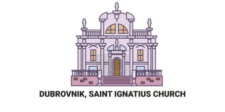 Ilustración de Croaita, Dubrovnik, Iglesia de San Ignacio, recorrido hito línea vector ilustración - Imagen libre de derechos