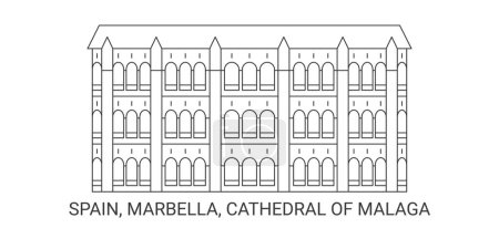 Ilustración de España, Marbella, Catedral de M, Laga viaje hito línea vector ilustración - Imagen libre de derechos