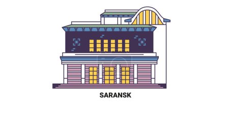 Illustration for Russia, Saransk travel landmark line vector illustration - Royalty Free Image