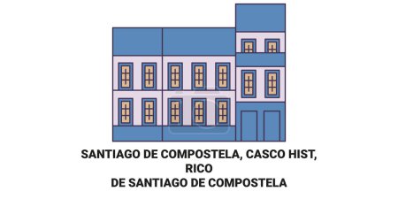 Illustration for Spain, Santiago De Compostela, Casco Hist, Rico De Santiago De Compostela travel landmark line vector illustration - Royalty Free Image