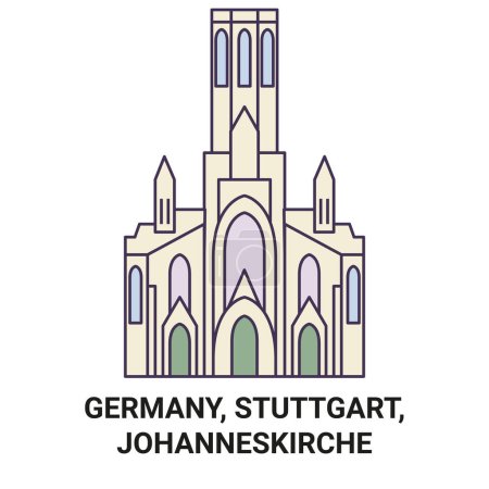 Téléchargez les illustrations : Allemagne, Stuttgart, Johanneskirche illustration vectorielle de ligne de voyage - en licence libre de droit