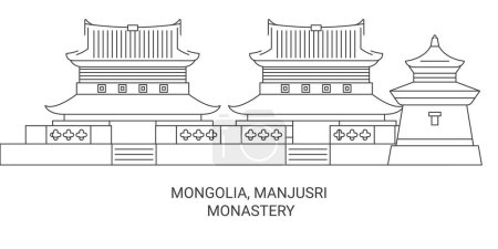 Illustration for Mongolia, Manjusri Monastery travel landmark line vector illustration - Royalty Free Image
