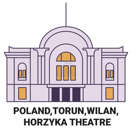 Téléchargez les illustrations : Pologne, Torun, Wilan, Horzyka Théâtre Voyage illustration vectorielle ligne historique - en licence libre de droit