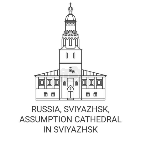 Téléchargez les illustrations : Russie, Sviyazhsk, Cathédrale de l'Assomption Dans l'illustration vectorielle de ligne de voyage de Sviyazhsk - en licence libre de droit