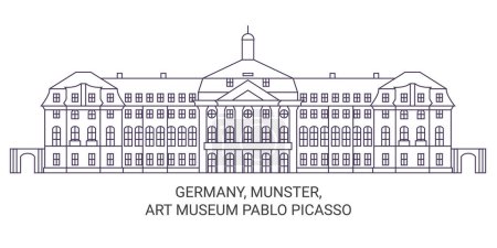 Téléchargez les illustrations : Allemagne, Munster, Musée d'art Illustration vectorielle de ligne de voyage Pablo Picasso - en licence libre de droit