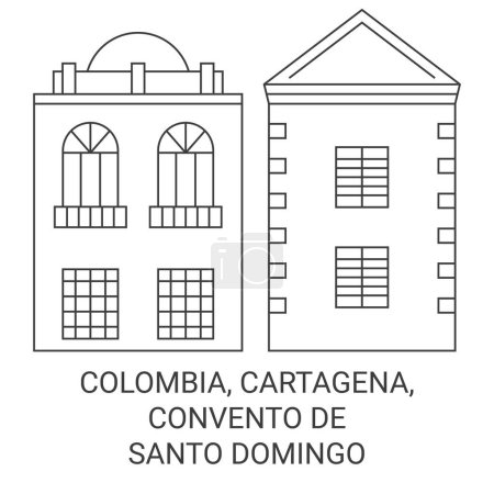 Ilustración de Colombia, Cartagena, Convento De Santo Domingo recorrido hito línea vector ilustración - Imagen libre de derechos