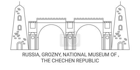Téléchargez les illustrations : Russie, Grozny, Musée national de, La République tchétchène Voyage illustration vectorielle ligne historique - en licence libre de droit
