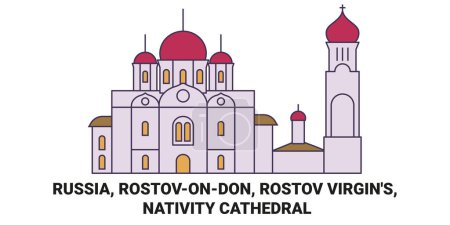 Ilustración de Rusia, Rostovondon, Rostov vírgenes, Catedral de la Natividad viaje hito línea vector ilustración - Imagen libre de derechos