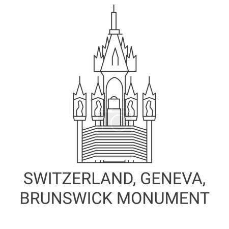 Téléchargez les illustrations : Suisse, Genève, Brunswick Illustration vectorielle de ligne de voyage du monument - en licence libre de droit