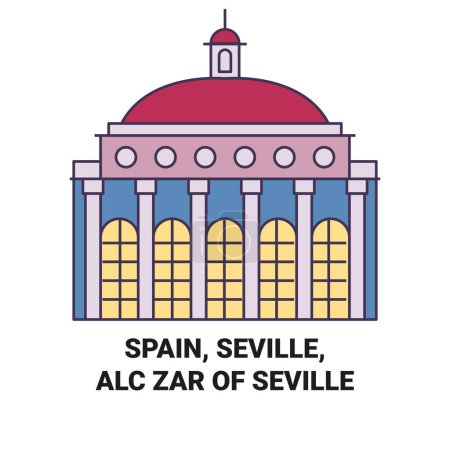 Illustration for Spain, Seville, Alczar Of Seville travel landmark line vector illustration - Royalty Free Image