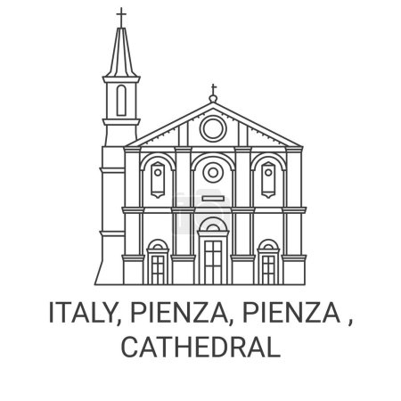 Ilustración de Italia, Pienza, Catedral de viaje hito línea vector ilustración - Imagen libre de derechos