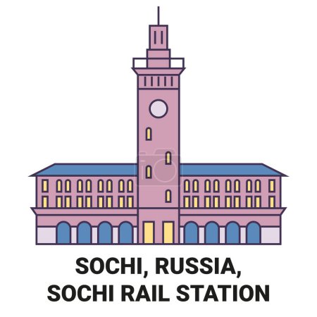 Ilustración de Rusia, Sochi, estación de tren de Sochi recorrido hito línea vector ilustración - Imagen libre de derechos