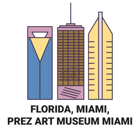 Ilustración de Estados Unidos, Florida, Miami, Prez Museo de Arte Miami recorrido hito línea vector ilustración - Imagen libre de derechos