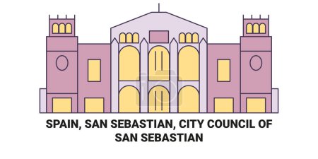 Illustration for Spain, San Sebastian, City Council Of San Sebastian travel landmark line vector illustration - Royalty Free Image