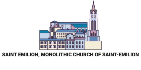 Illustration for France, Saint Emilion, Monolithic Church travel landmark line vector illustration - Royalty Free Image