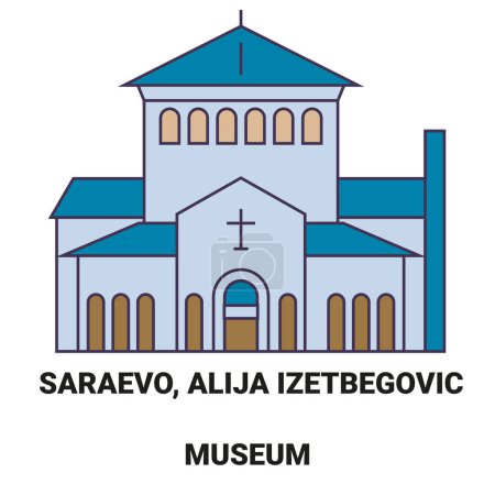 Illustration for Bosnia And Herzegovina, Sarajevo, Alija Izetbegovic Museum travel landmark line vector illustration - Royalty Free Image