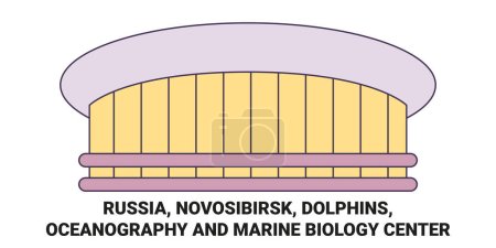 Illustration for Russia, Novosibirsk, Dolphins, Oceanography And Marine Biology Center travel landmark line vector illustration - Royalty Free Image