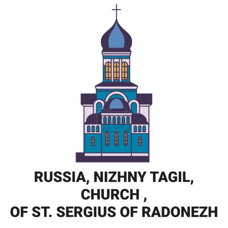 Ilustración de Rusia, Nizhny Tagil, Iglesia, De San Sergio De Radonezh viaje hito línea vector ilustración - Imagen libre de derechos