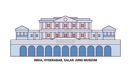 Ilustración de India, Hyderabab, Salar Jung Museo de viaje hito línea vector ilustración - Imagen libre de derechos