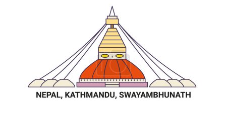 Téléchargez les illustrations : Népal, Katmandou, Swayambhunath, illustration vectorielle de ligne de repère de voyage - en licence libre de droit