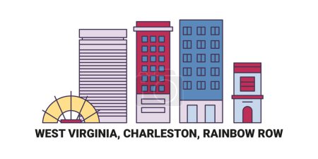 Illustration for United States, West Virginia, Charleston, Rainbow Row, travel landmark line vector illustration - Royalty Free Image
