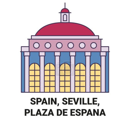 Ilustración de España, Sevilla, Plaza De Espaa recorrido hito línea vector ilustración - Imagen libre de derechos