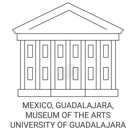 Téléchargez les illustrations : Mexique, Guadalajara, Musée des Arts Université de Guadalajara illustration vectorielle de ligne de voyage - en licence libre de droit