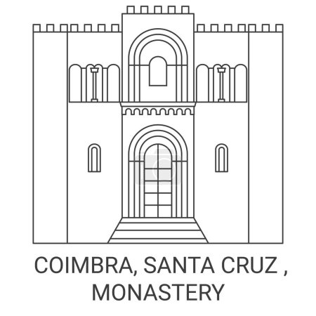 Ilustración de Portugal, Coimbra, Santa Cruz, Monasterio recorrido hito línea vector ilustración - Imagen libre de derechos