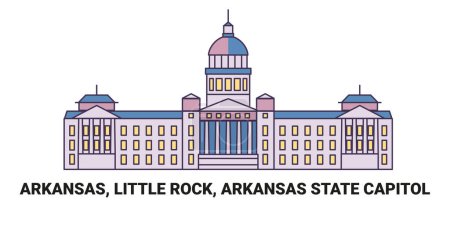 Téléchargez les illustrations : États-Unis, Arkansas, Little Rock, Arkansas State Capitol, illustration vectorielle de ligne de repère de voyage - en licence libre de droit