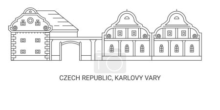 Téléchargez les illustrations : République tchèque, Karlovy Vary illustration vectorielle de ligne de voyage - en licence libre de droit