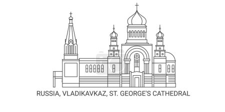 Illustration for Russia, Vladikavkaz, St. Georges Cathedral, travel landmark line vector illustration - Royalty Free Image