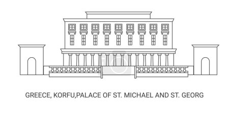 Illustration for Greece, Korfu,Palace Of St. Michael And St. Georg, travel landmark line vector illustration - Royalty Free Image