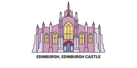 Téléchargez les illustrations : Royaume-Uni, Édimbourg, château d'Édimbourg, illustration vectorielle de ligne de voyage - en licence libre de droit