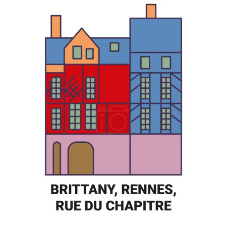 Illustration for France, Rennes, Rue Du Chapitre travel landmark line vector illustration - Royalty Free Image