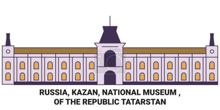Téléchargez les illustrations : Russie, Kazan, Musée national, De la République Tatarstan Voyage illustration vectorielle ligne historique - en licence libre de droit
