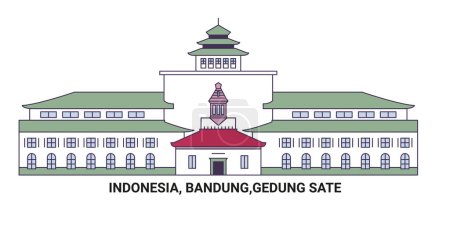 Ilustración de Indonesia, Bandung, Gedung Sate, ilustración de vector de línea hito de viaje - Imagen libre de derechos