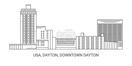 Illustration for Usa, Dayton, Downtown Dayton, travel landmark line vector illustration - Royalty Free Image