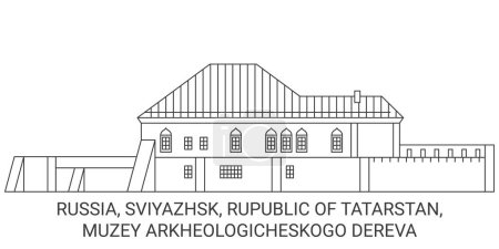 Ilustración de Rusia, Sviyazhsk, Rupublic Of Tatarstan, Muzey Arkheologicheskogo Dereva viaje hito línea vector ilustración - Imagen libre de derechos