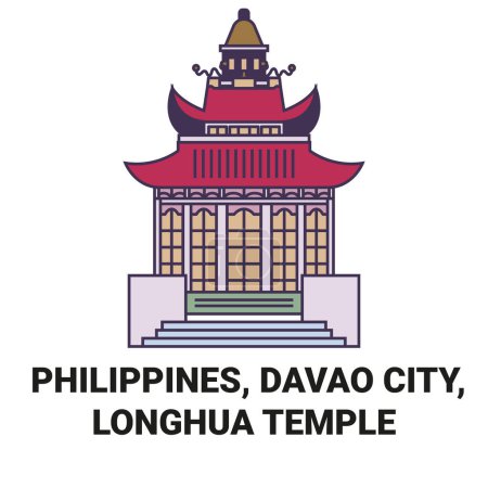 Ilustración de Filipinas, Davao City, Longhua Templo viaje hito línea vector ilustración - Imagen libre de derechos