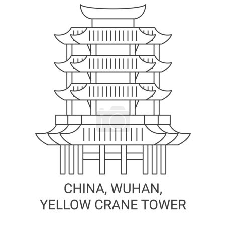 Ilustración de China, Wuhan, la torre de la grúa amarilla recorrido hito línea vector ilustración - Imagen libre de derechos